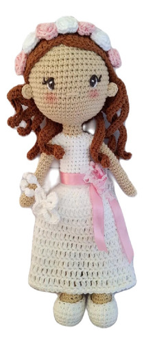 Hermosa Muñeca De Comunión,  Amigurumi, Tejida Al Crochet.