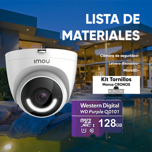 Imou Cámara Turret Ip Wifi 2mp T26en-plus-128 Con Microsd 128gb Y Letrero Disuasivo Sirena Integrada Led De Alta Potencia Microfono Integrado Audio Bidereccional Detección De Humanos Ir 30m T26en Ip67