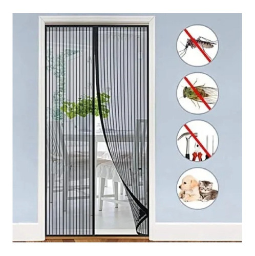 Malla Cortina Puerta Mosquitero Magnético Mosquitos Insectos Color Negro