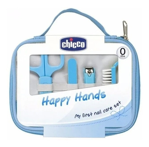 Set Higiene Chicco Tijera Alicate Lima Cepillo Uñas 0m+ Color Celeste