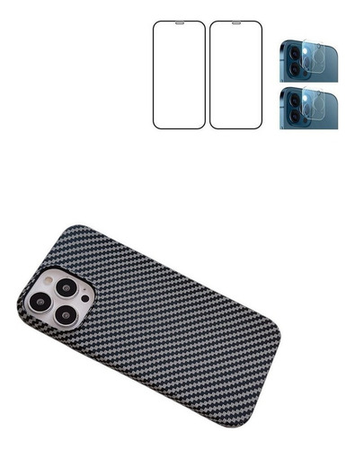 Funda Para iPhone 13 12 Fibra De Carbono +vidrio Templado