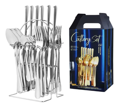Set De 24 Cubiertos De Acero Inoxidable Deluxe