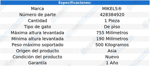 Gato Hidraulico Ajustable Transmisión 500kg Mikels
