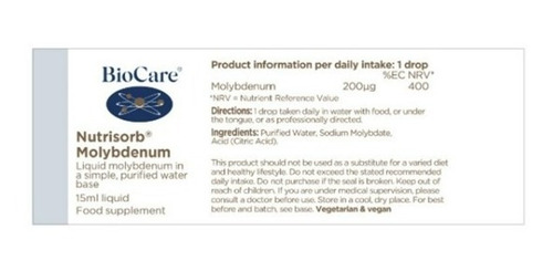 Imagen 3 de 7 de Biocare - Molibdeno Líquido 15ml