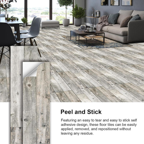 Pack Of 10 Floor Tiles For Peel And Stick, Matte Pvc Wood Gr