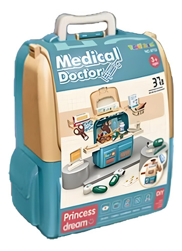 Kit Mochila Medico Brinquedo Divertido Mini Doctor 37 Peças Cor Azul