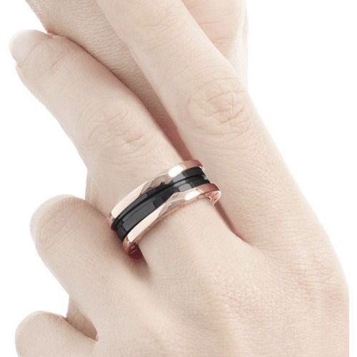 Anillo Acero Quirurgico Con Ceramica Negro/rose 2b