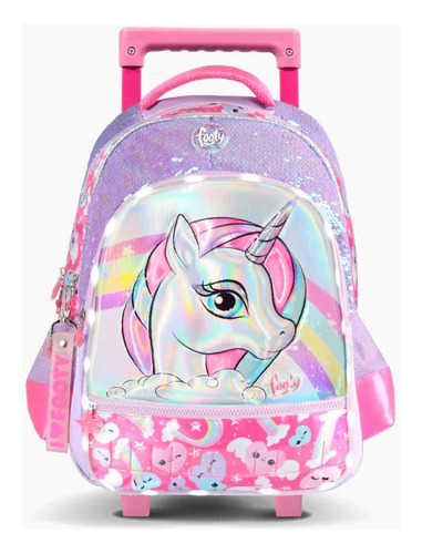 Mochila Con Carrito Personajes Quepeños Color Rosa Diseño De La Tela Unicornio