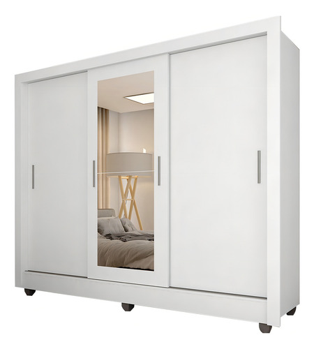 Guarda Roupa 3 Portas Vivian Plus Com Espelho Branco