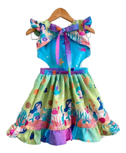 Imagem 2 de 5 de Vestido Infantil Sereia Fundo Do Mar Rodado Menina Princesa