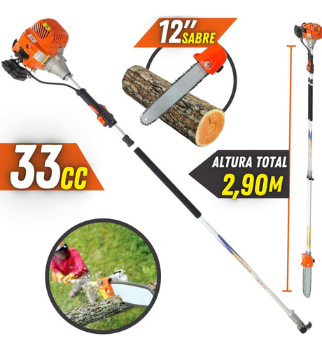 Podador De Galhos Vulcan Vp3300l Com Extensor 33cc 2t 1,3hp