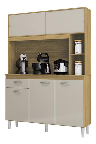 Armario Cozinha Kit Duda 120cm Com 5 Portas E 1 Gaveta Cor Damasco/off White