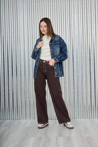 Pantalon Cenitho Wide Leg Chocolate Clasico Rigido