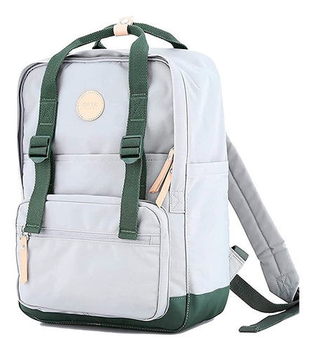Mochila Estilo Retro Con División Para Notebook Color Gris y Verde