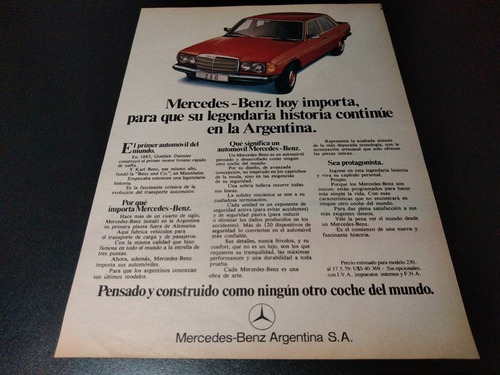 (pa466) Publicidad Clipping Mercedes Benz 230 * 1979