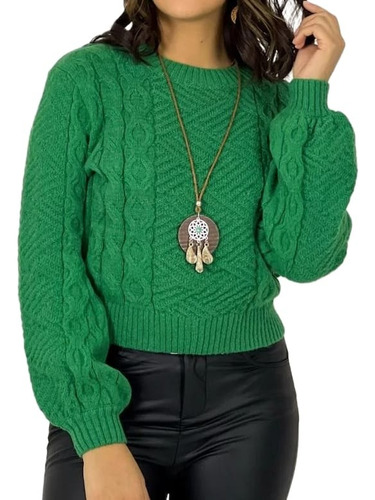 Sweater Lana Manga Globo Chaleco Corto Tipo Croptop Hamelin