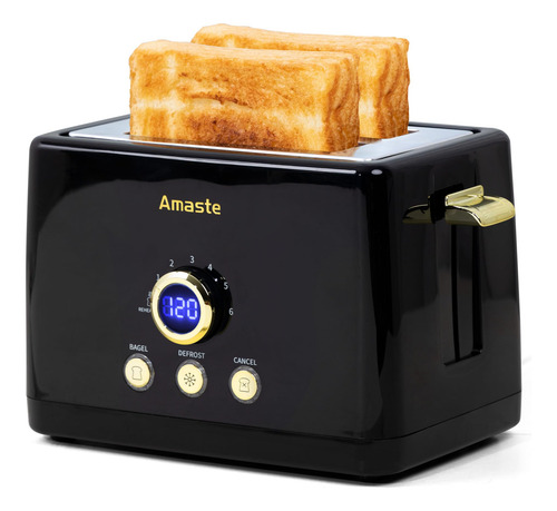 Tostadora Retro De 2 Rebanadas Con Temporizador Digital Led Arábica Negro