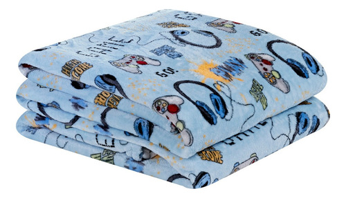 Cobertor Frio Intenso Infantil Menina Menino Mantinha Bouti Cor Azul-aço Desenho Do Tecido Game