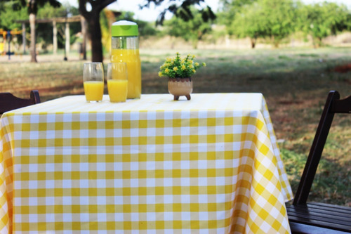 Toalha De Mesa Xadrez Quadrada 4 Lugares Para Piquenique Cor Amarelo