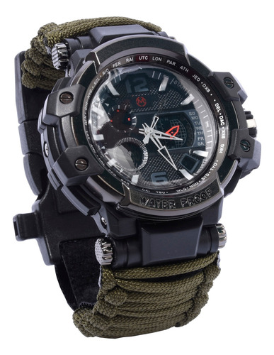 Imagen 2 de 6 de Reloj Paracord Verde Militar Lcd 6 Díg Mc-009 Mendoza