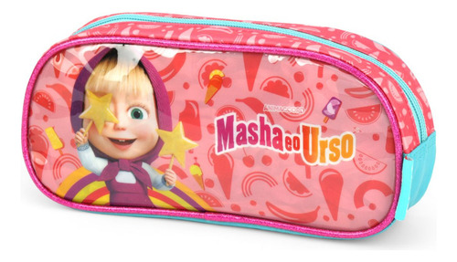Estojo Escolar Masha E O Urso Luxcel - Salmão