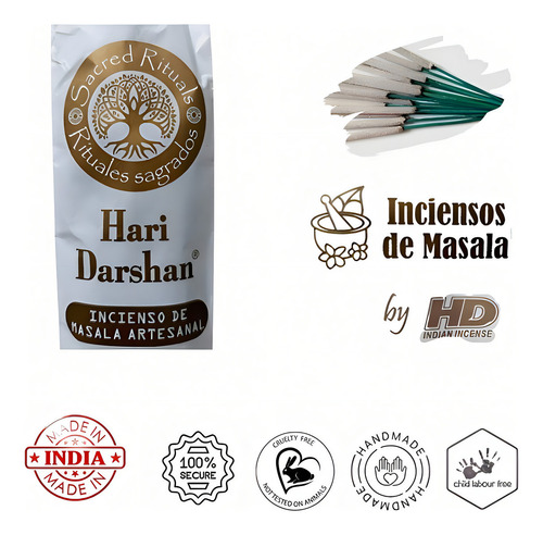 Incienso Hari Darshan, 15 Grs 15 Sticks, Rituales Sagrados Fragancia Copal + Palo Santo