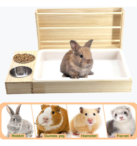 3 En 1 Alimentador De Heno De Conejo Con Caja De Arena,