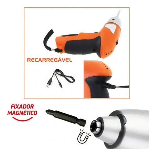 Parafusadeira Sem Fio Recarregavel Estojo 45 Peças Laranja 110v/220v