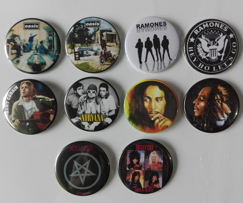 10 Pines Prendedores Rock Internacional Oasis, Motley Crue