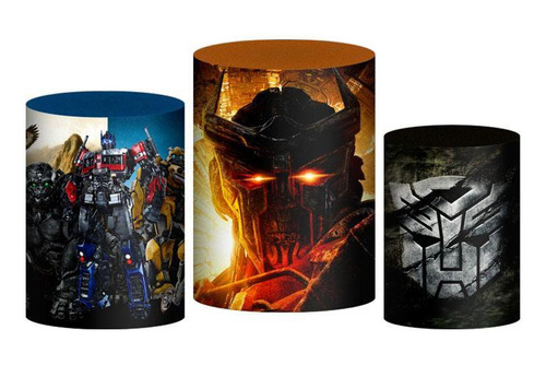 Trio Capa Cilindro Transformers 3d Em Tecido Com Elástico