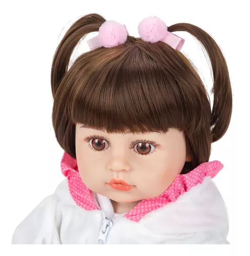 Boneca Reborn Bebê 100% Silicone Menina Panda Olho Castanho 48cm no Shoptime