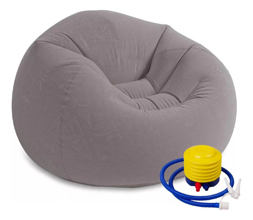 Puff Inflable Sillón Asiento Pvc Con Respaldo + Inflador Color Gris