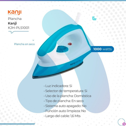 Imagen 2 de 10 de Plancha Kanji En Seco Base Acero 1000w Kjh-pls1001