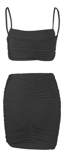 Conjunto De 2 Piezas De Falda Lisa Sin Mangas De Moda Verani