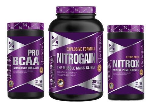 Gainer Nitrogain 1.5 Kg Más Bcaa Pro Y Oxido Nitrico Nitrox