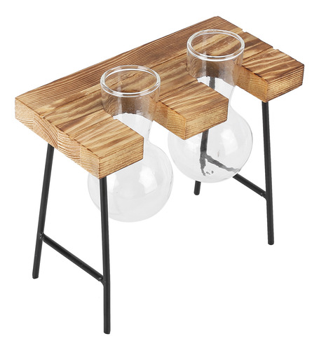 Maceta De Vidrio Para Escritorio Con Soporte De Madera