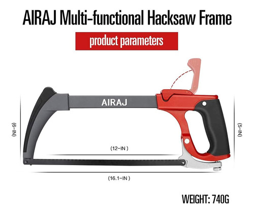 12 Hack Saw For Metal, Hacksaw Frame Set With 7 Professiona