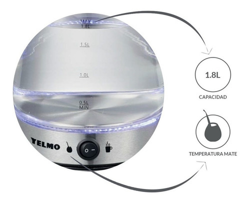 Pava Jarra Yelmo Pe-3907 Desmontable Vidrio Templado 1,8l Pp Color Transparente
