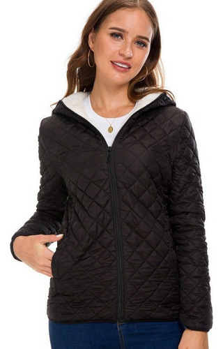 Chamarra Dama Capitonada Con Cardigan Termica Moda Casual