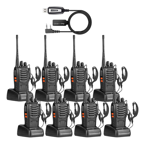 8 Unidades Walkie Talkies Largo Alcance Para Adultos,bf-888s Radios De Dos Vías Con Auricular Y Micrófono, Línea de programación,Recargable radios de comunicacion
