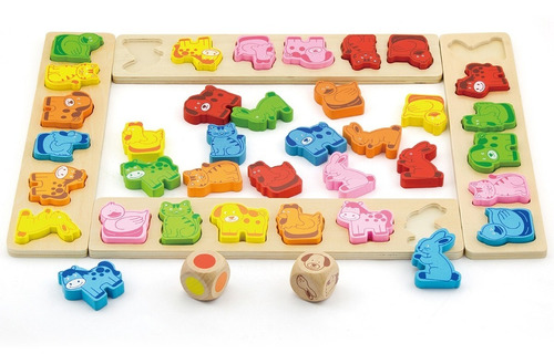 Juego Puzle Animales De Madera Para Niños Viga