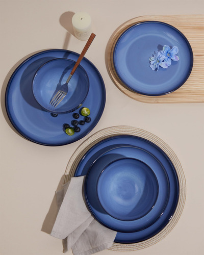 Juego De Vajillas De Gres Azul Pokini, 12 Pcs Placas De Esma