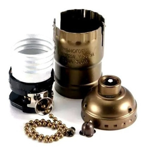 Imagem 2 de 3 de Soquete Bocal E27 Vintage Retro Bronze Interruptor Cordinha