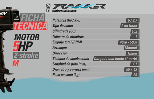 Motor Fuera De Borda Mercury 5 Hp 2 Tiempos Trakker
