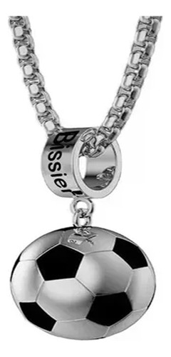 Dije Collar Balón De Futbol Grande Con Cadena De Plata 925 Color Plateado