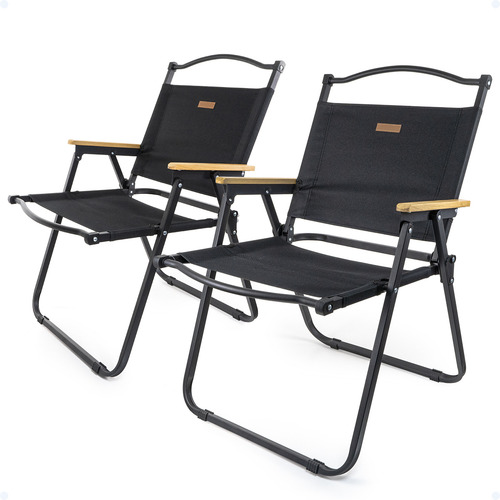 Kit 2 Cadeiras Dobráveis Camping Reforçada Pesca Até 150kg Cor Preto