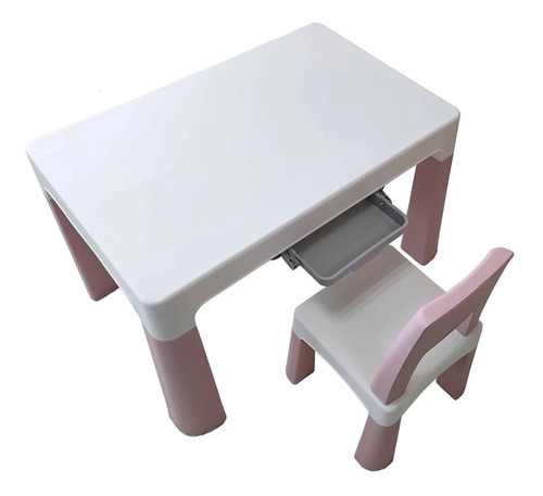 Mesa Infantil Com 1 Cadeira Plástico Rosa Com Gavetinha