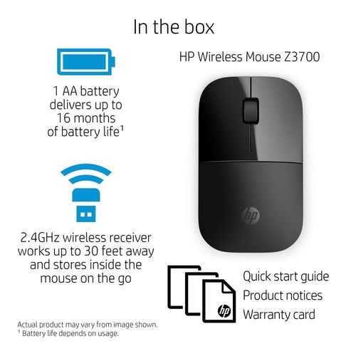 Mouse inalámbrico HP MOUSE Z3700 negro