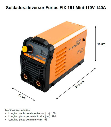 Soldadora Inversor Furius Fix161m Mma,tig 110v 140a