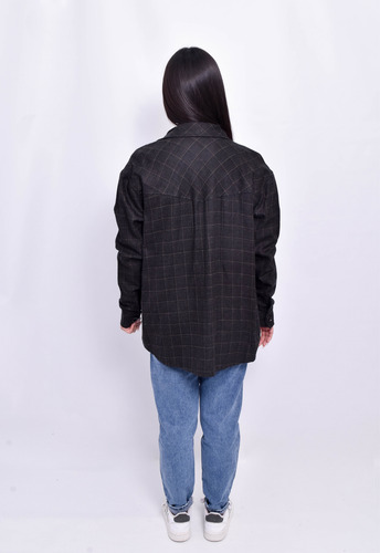 Camisaco Mujer Manga Larga Oversized Paño Cuadros
